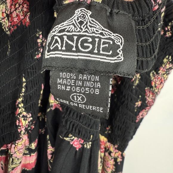 Angie Smocked strappy Maxy Dress size 1X Black Floral Rayon Boho Pattern - Picture 7 of 7